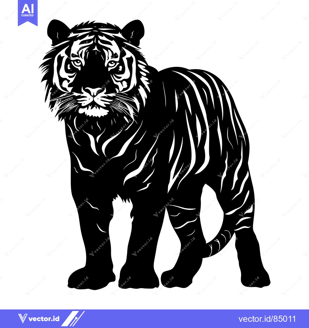 Premium Vector dari A black and white silhouette of a standing tiger