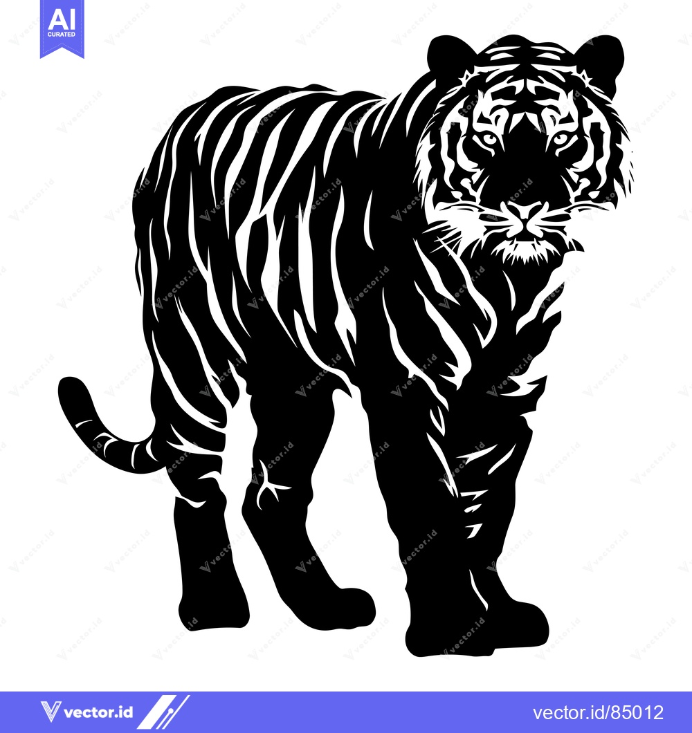 Premium Vector of Black and White Silhouette of a Tiger Standing