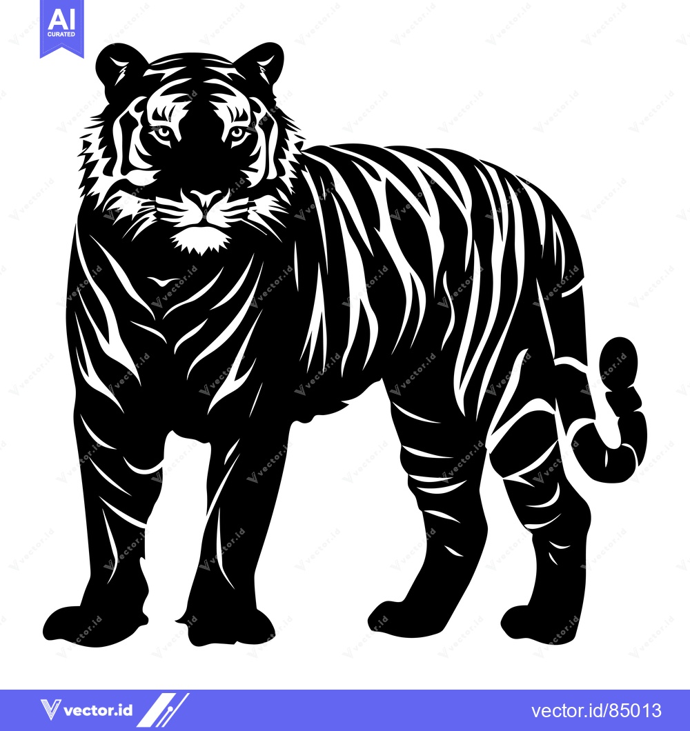 Premium Vector dari Black and White Silhouette of a Standing Tiger