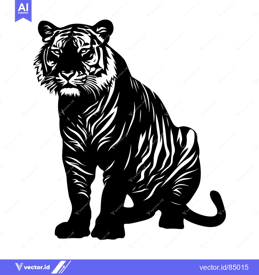 Premium Vector of Black and White Illustration of a Sitting Tiger