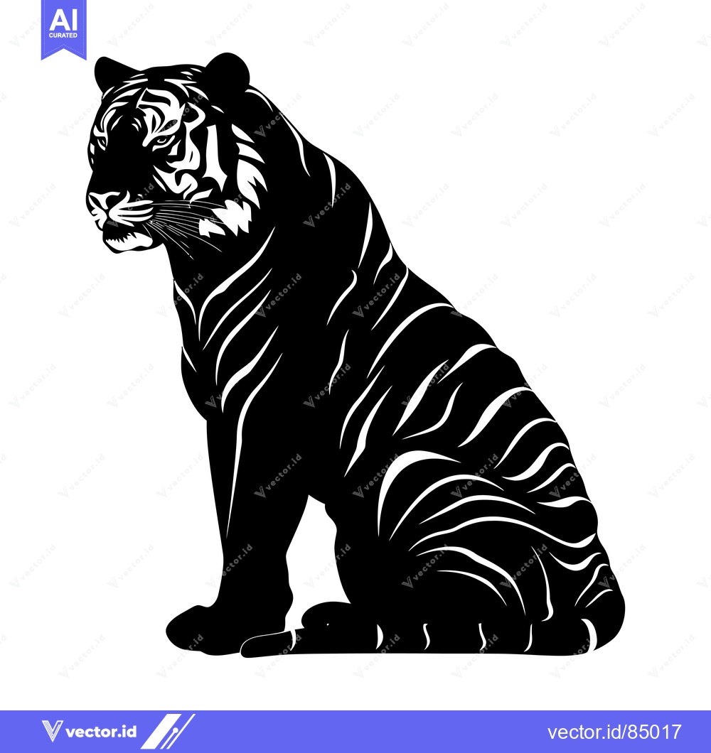 Premium Vector dari Black and White Silhouette of a Sitting Tiger