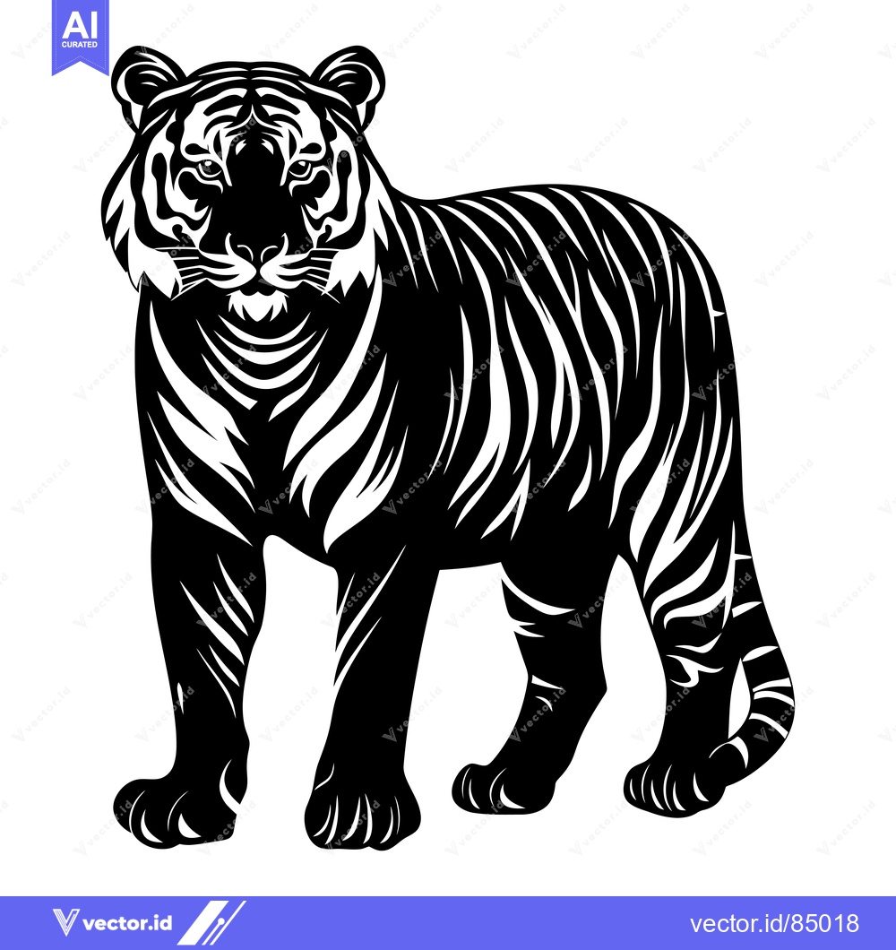Premium Vector dari Black and White Silhouette of a Standing Tiger