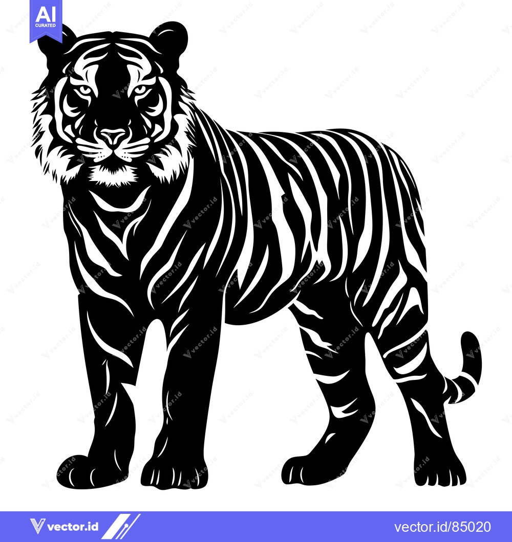 Premium Vector of Black and White Silhouette of a Standing Tiger