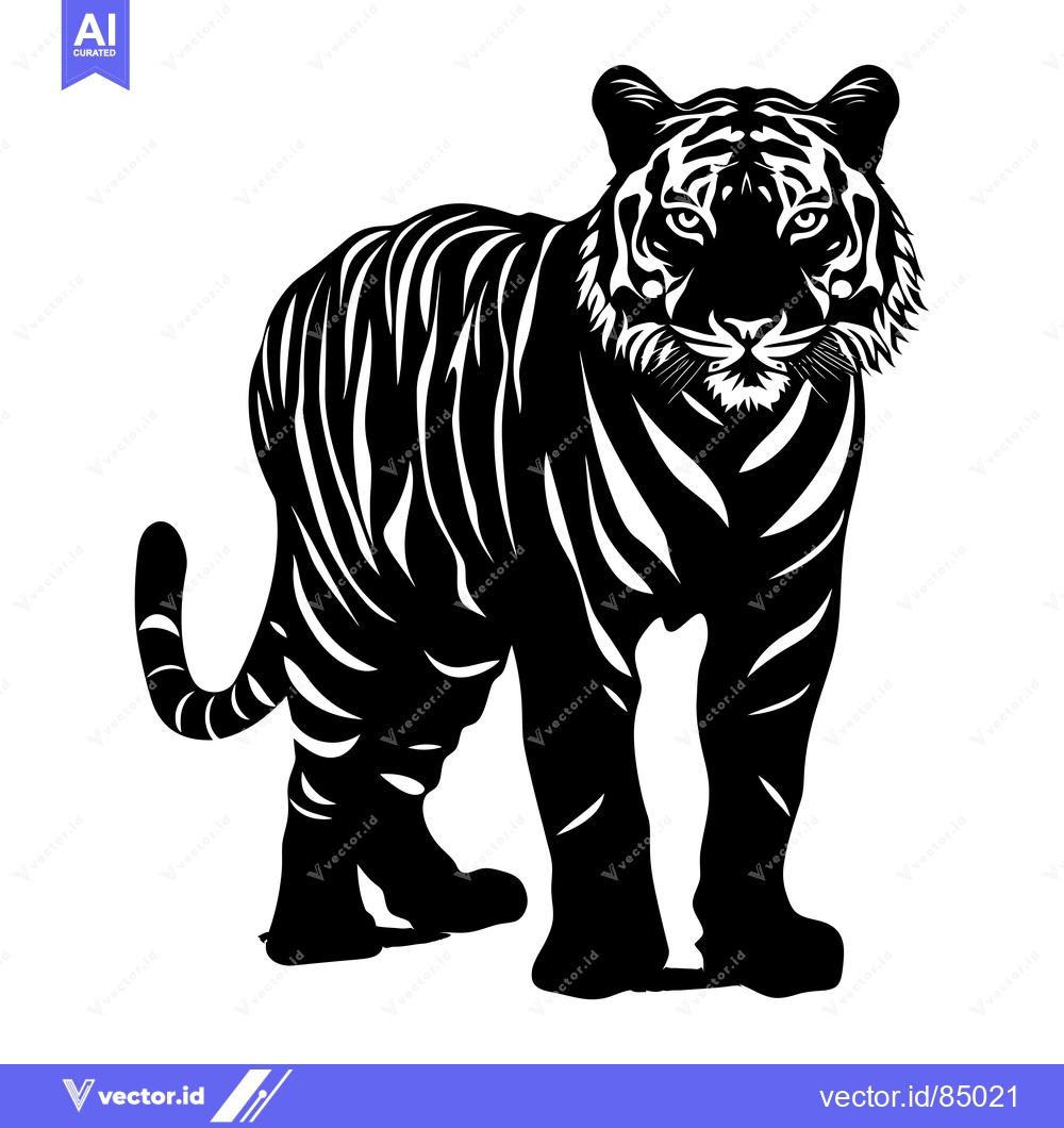 Premium Vector dari Black and White Silhouette of a Standing Tiger