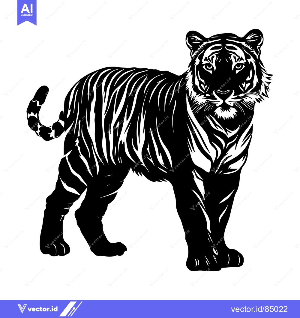 Premium Vector dari Black and White Illustration of a Standing Tiger
