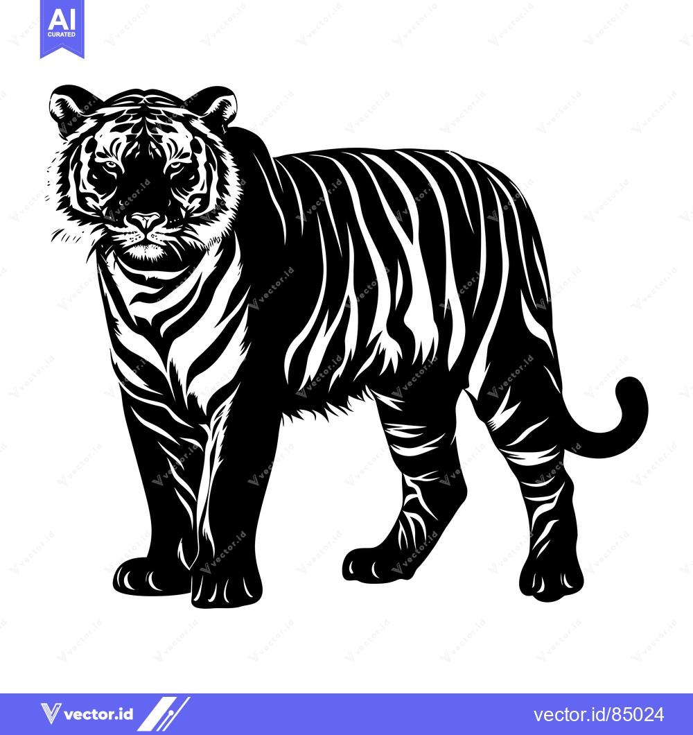 Premium Vector of Black and White Silhouette of a Standing Tiger