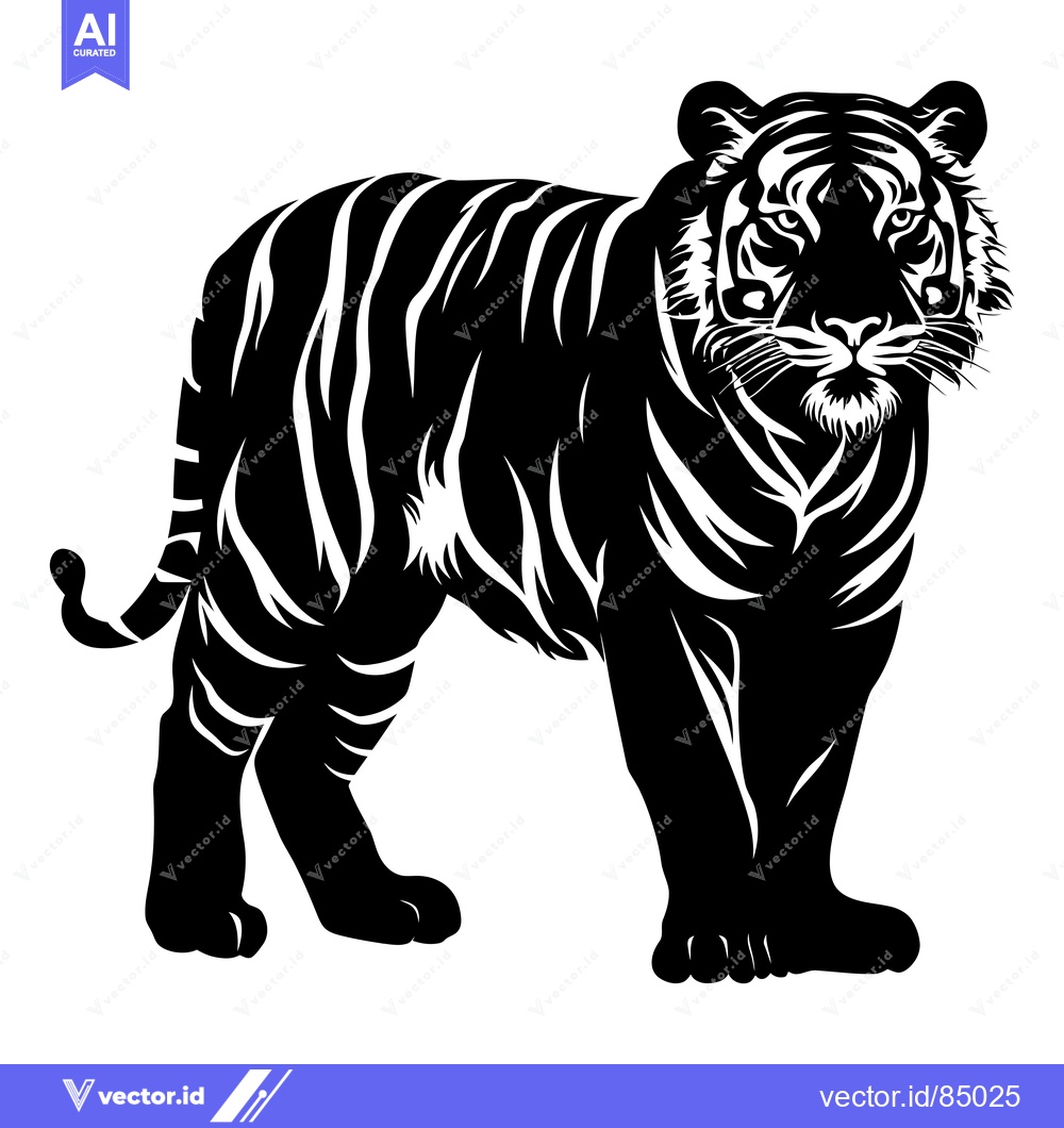 Premium Vector dari Black and White Silhouette of a Standing Tiger