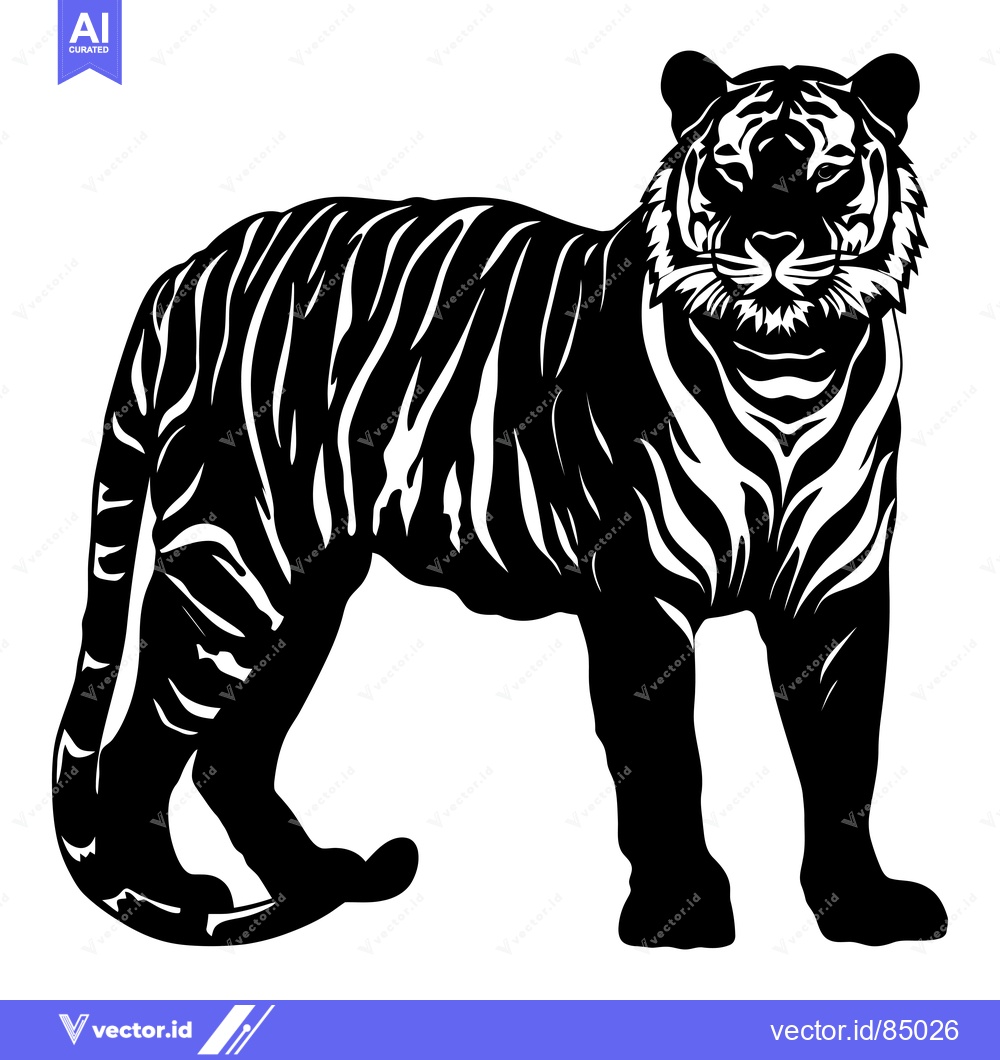 Premium Vector dari Black and White Silhouette of a Tiger Standing