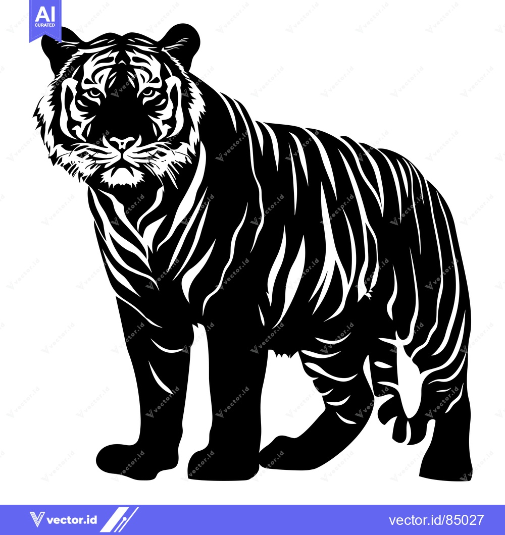Premium Vector dari Black and White Silhouette of a Tiger Standing