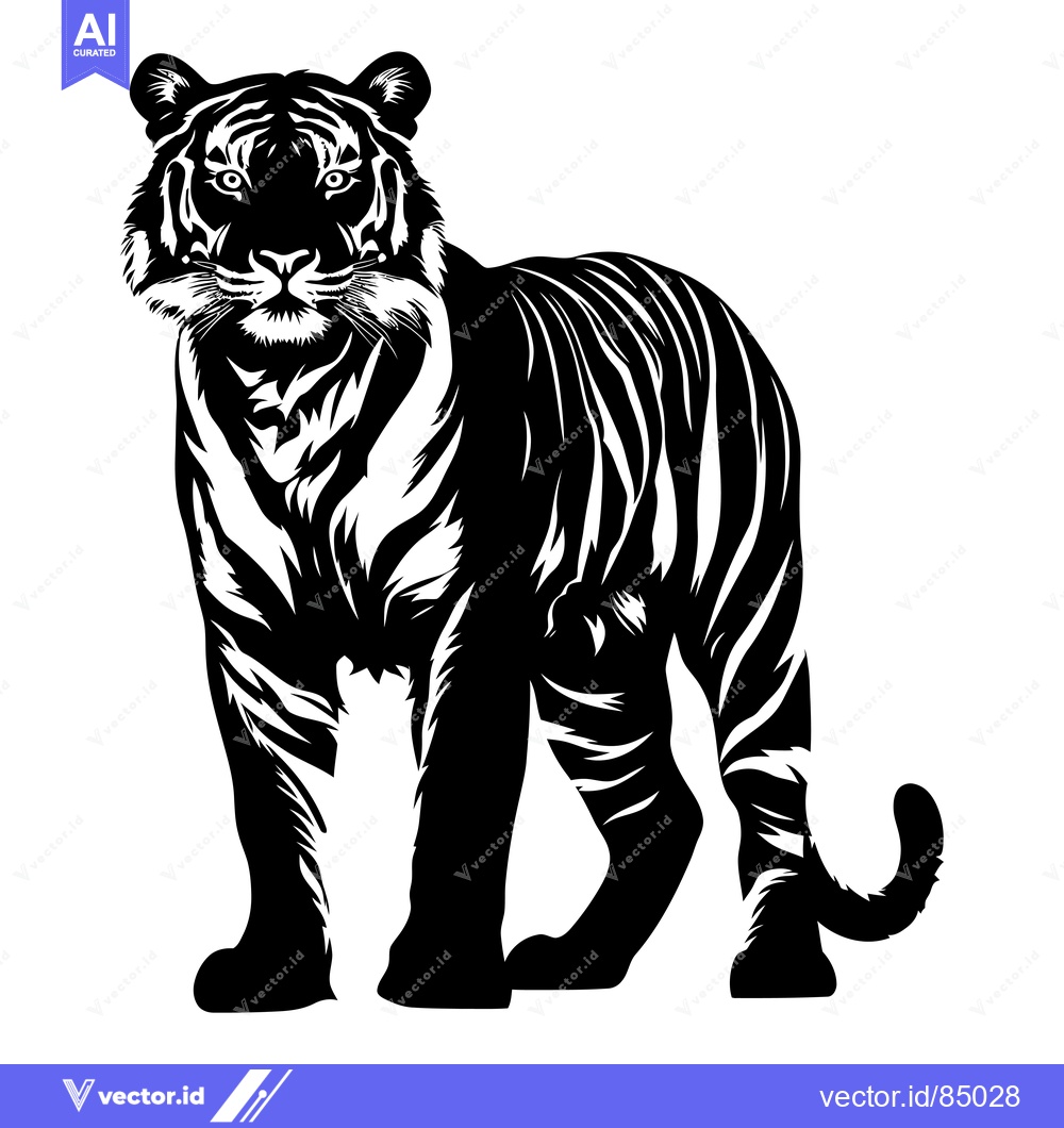 Premium Vector dari Black and White Silhouette of a Standing Tiger