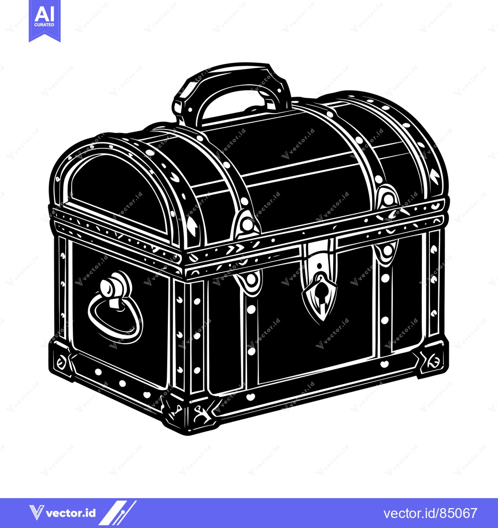 Premium Vector dari A Black and White Silhouette of a Wooden Chest with Metal Accents