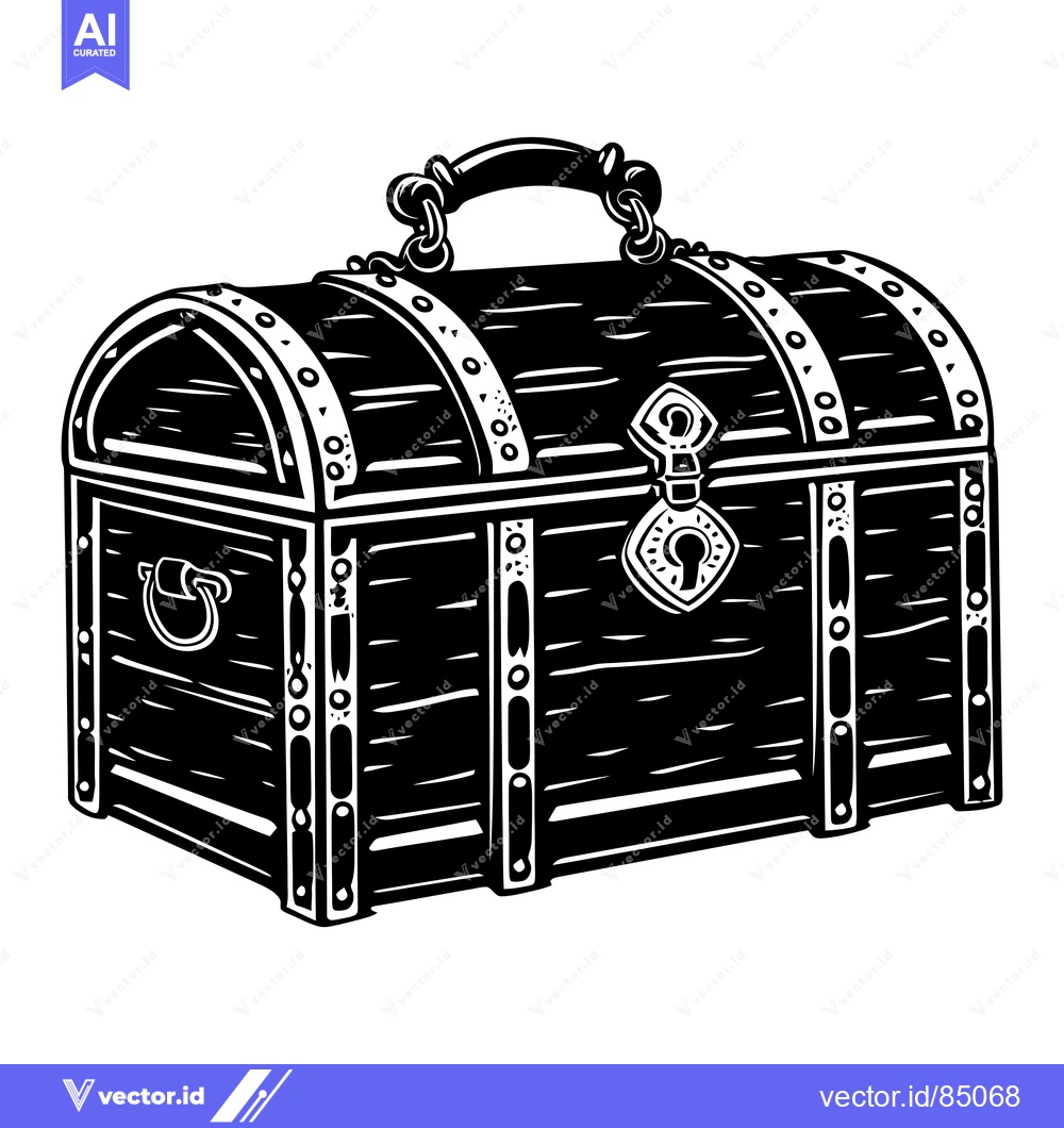 Premium Vector dari Black and White Illustration of a Closed Wooden Chest with a Metal Han
