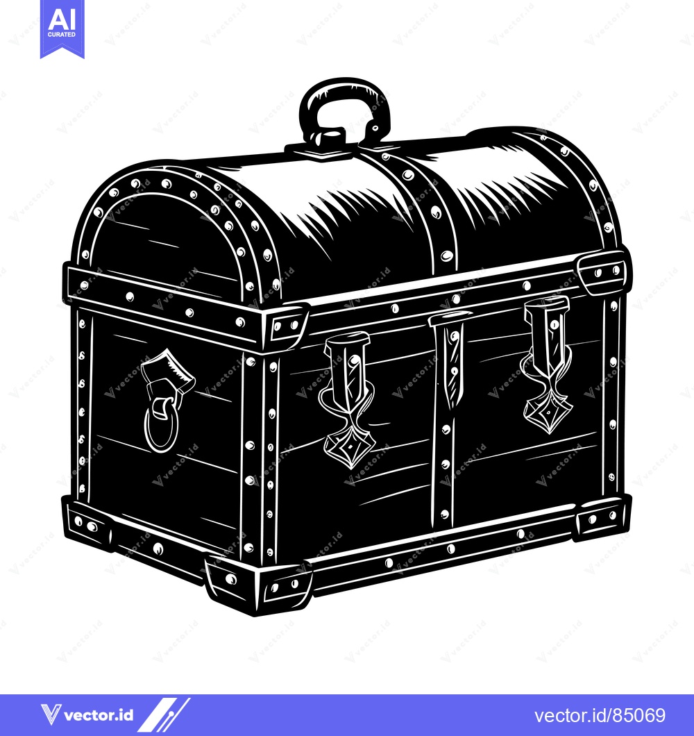 Premium Vector of Vintage Wooden Treasure Chest with Metal Hardware