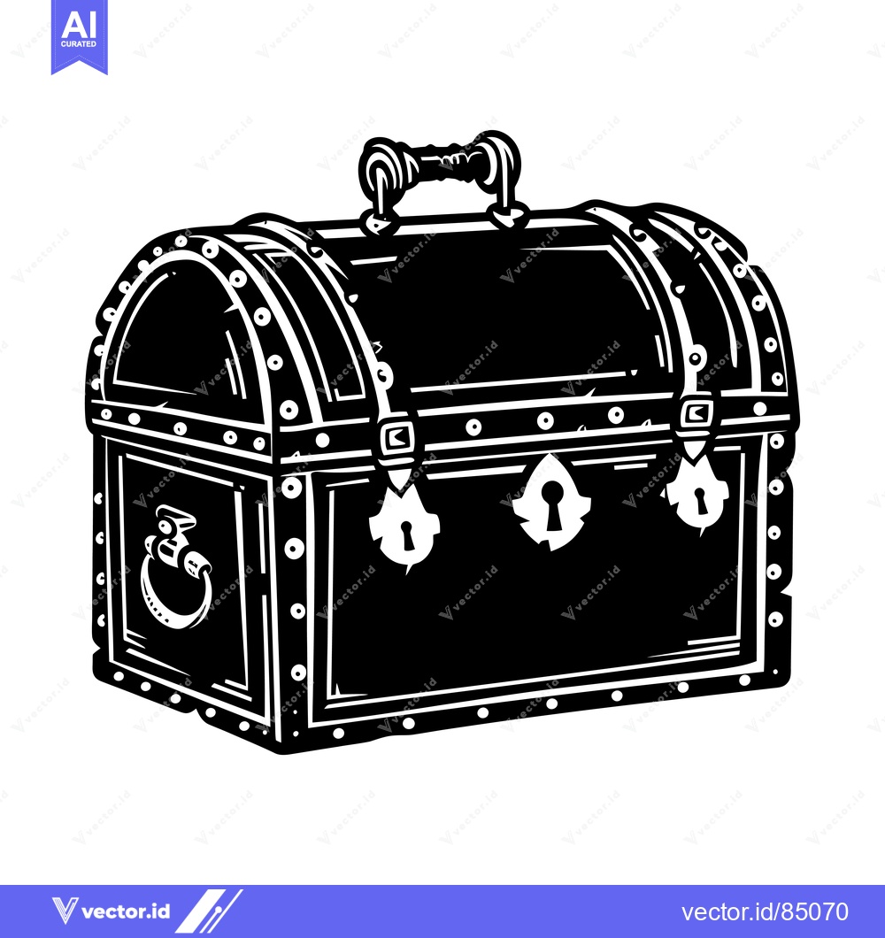 Premium Vector dari Black and White Illustration of a Closed Wooden Treasure Chest