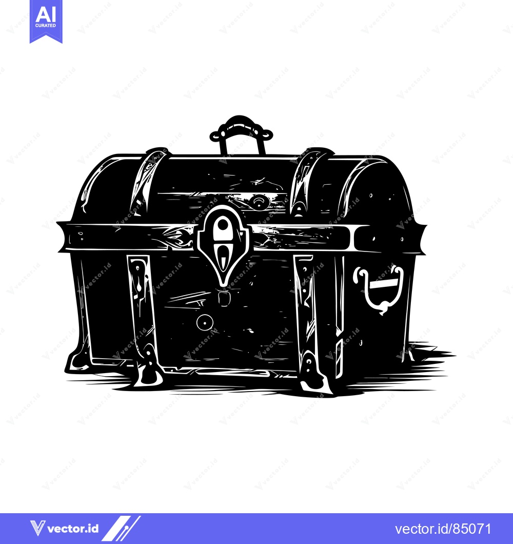 Premium Vector of Black and White Illustration of a Closed Wooden Chest with a Metal Han