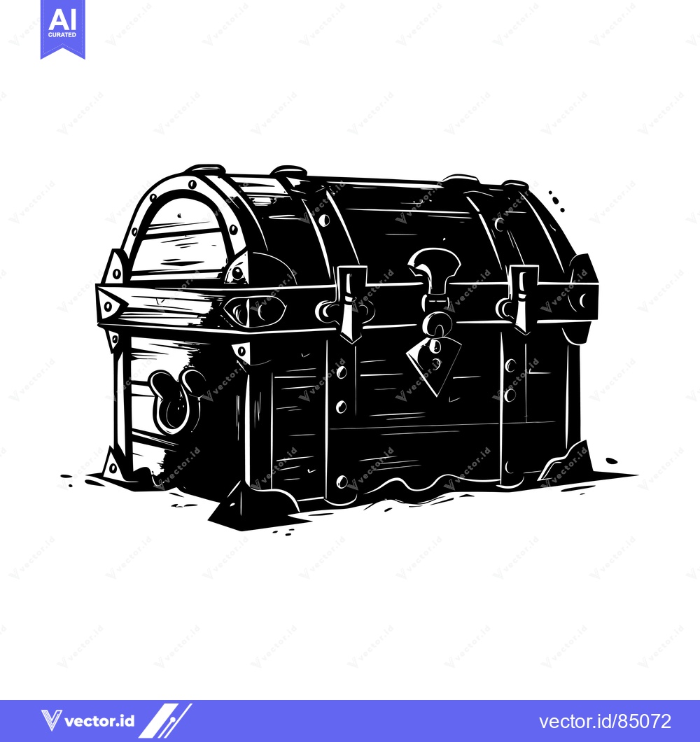 Premium Vector dari Black and White Illustration of a Wooden Treasure Chest