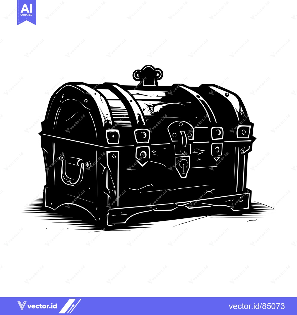 Premium Vector of Wooden Chest with Ornate Metal Hardware and a Keyhole