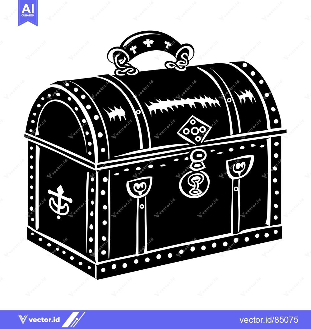 Premium Vector dari A Black and White Illustration of a Wooden Treasure Chest