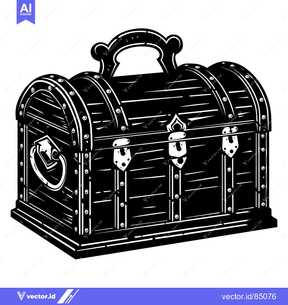 Premium Vector dari Black and White Illustration of a Wooden Chest with a Handle