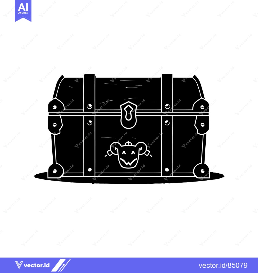 Premium Vector of Black Silhouette of a Wooden Treasure Chest with a Ram's Head Design