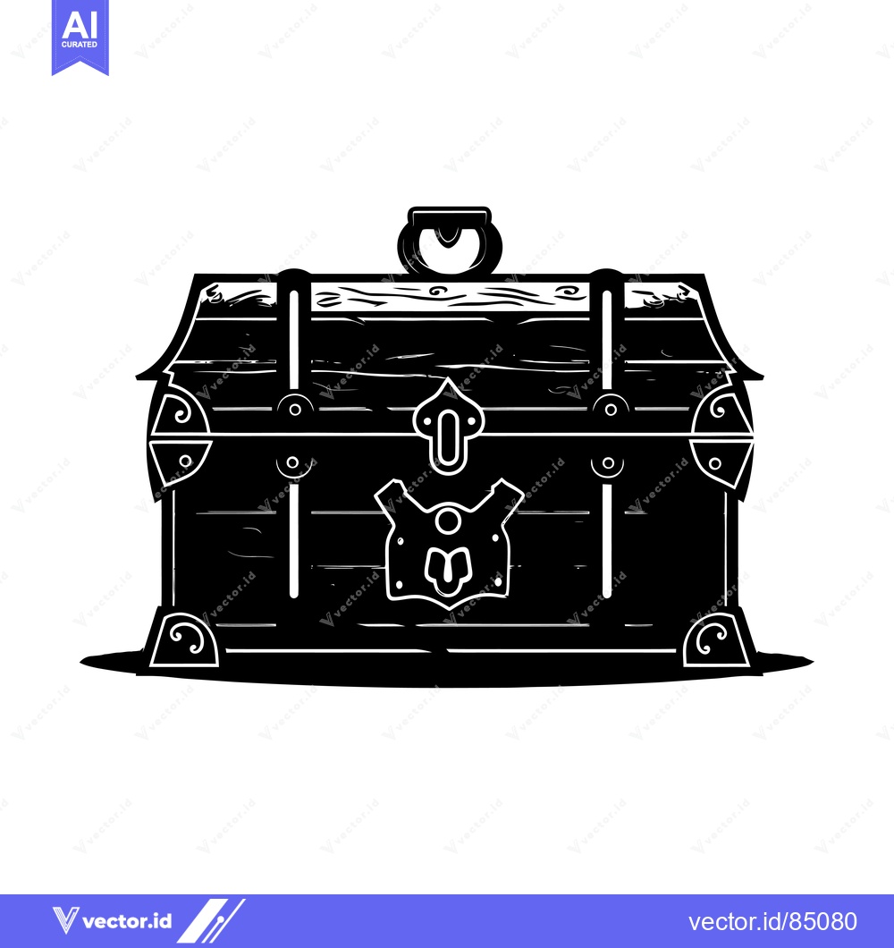 Premium Vector of Black and white silhouette of a closed wooden treasure chest