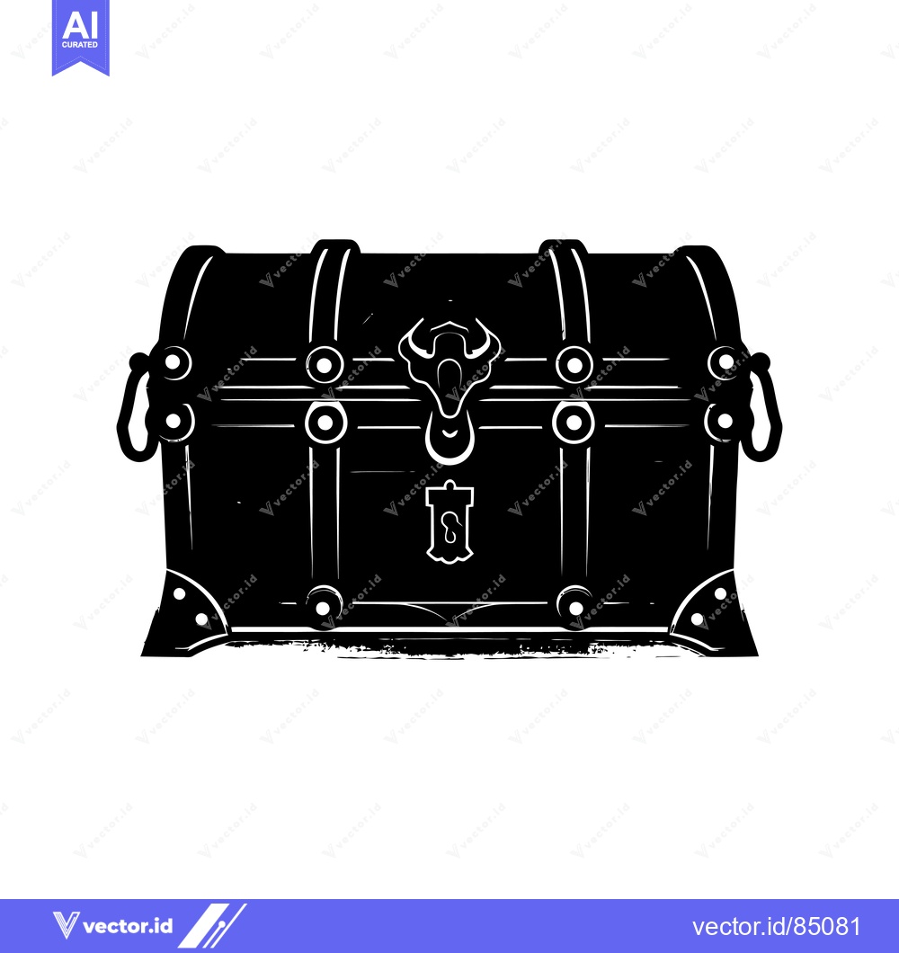 Premium Vector dari Black and White Silhouette of a Closed Wooden Chest with Ornate Detail