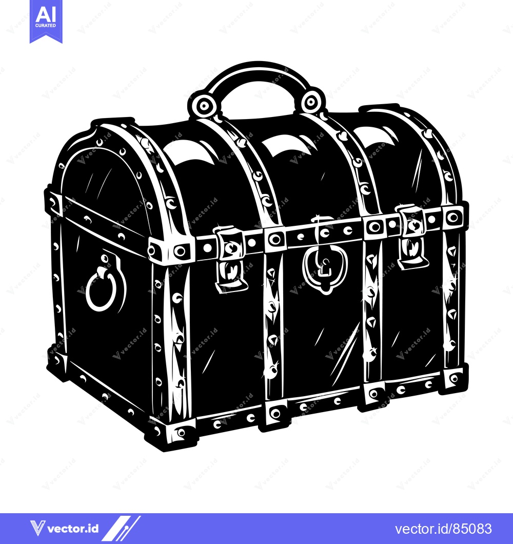 Premium Vector of A Black and White Illustration of a Closed Wooden Treasure Chest