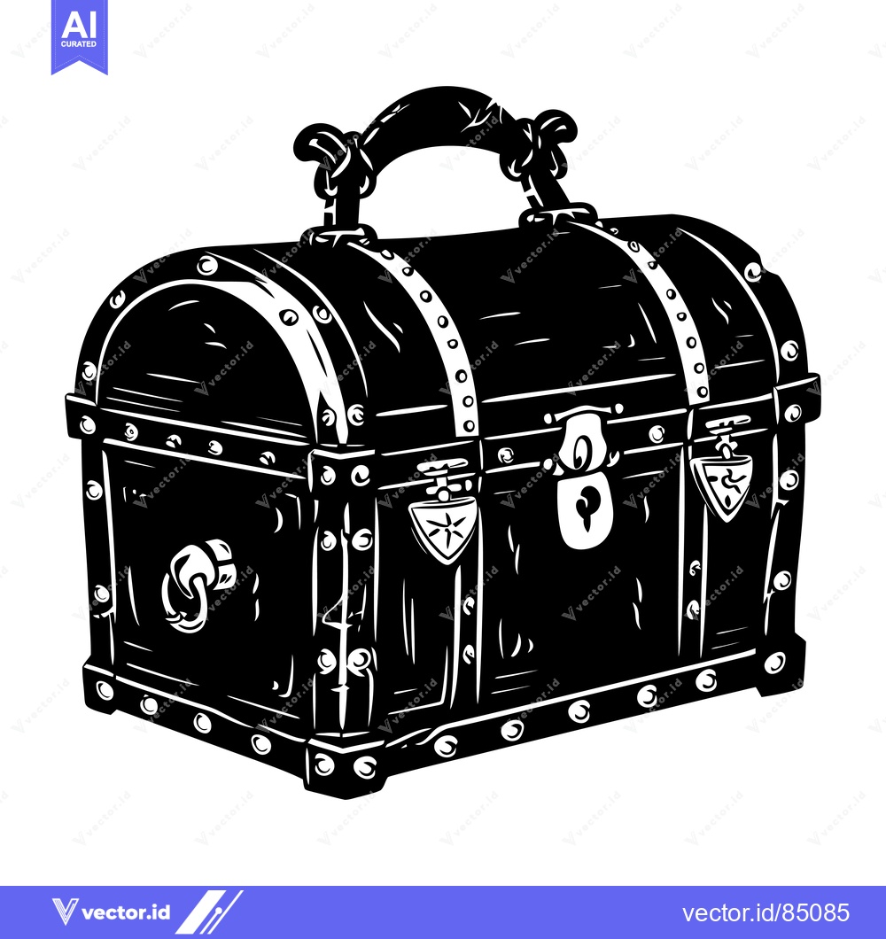 Premium Vector dari Black and White Illustration of a Closed Wooden Chest with a Lock
