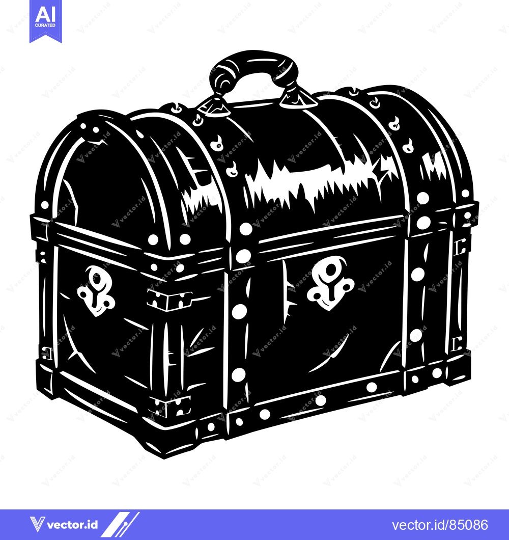 Premium Vector dari Black and White Illustration of a Wooden Treasure Chest with a Handle