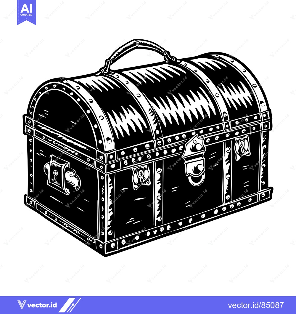 Premium Vector dari A Black and White Illustration of a Closed Wooden Chest With Metal Acc