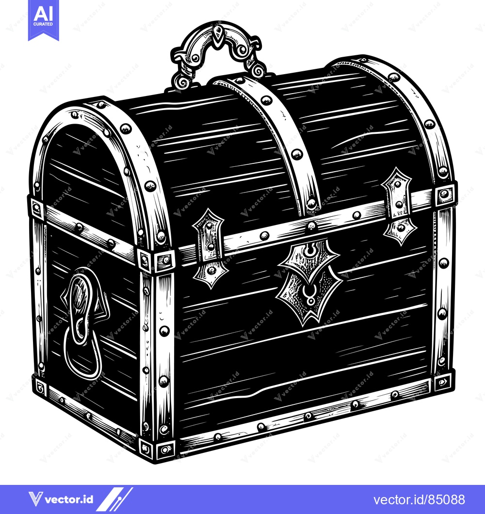 Premium Vector of A Black and White Illustration of a Closed Wooden Treasure Chest