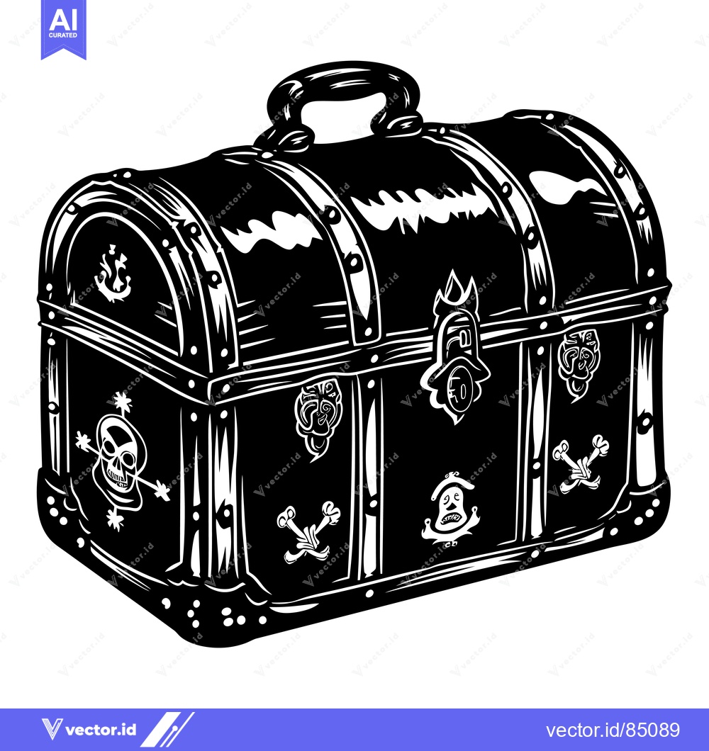 Premium Vector of Black and White Illustration of a Pirate Treasure Chest