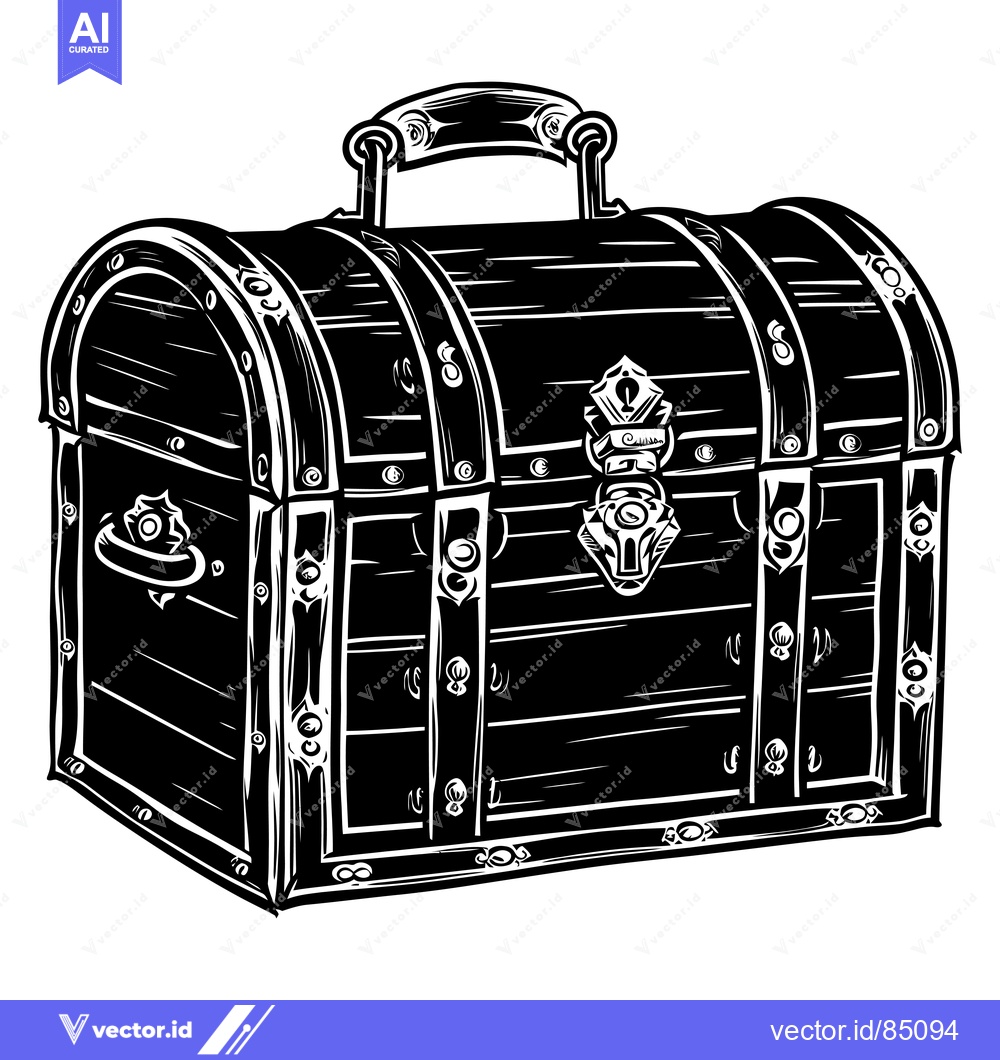 Premium Vector dari A Wooden Chest with a Hinged Lid, Ornate Lock, and Handles