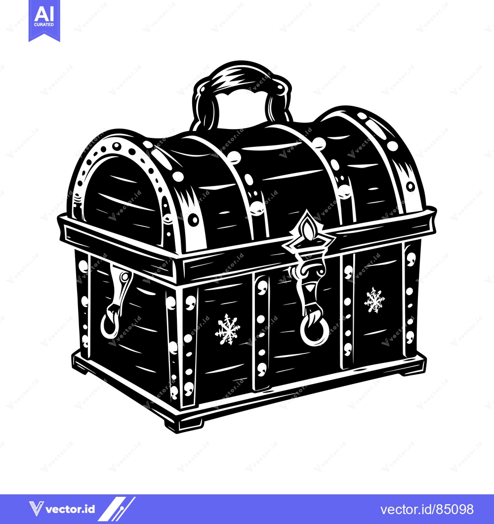Premium Vector dari A Black and White Illustration of an Ornate Wooden Chest