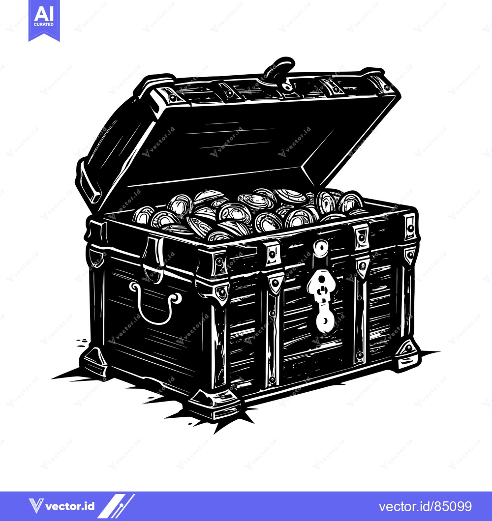 Premium Vector dari Open Wooden Chest Filled with Gold Coins