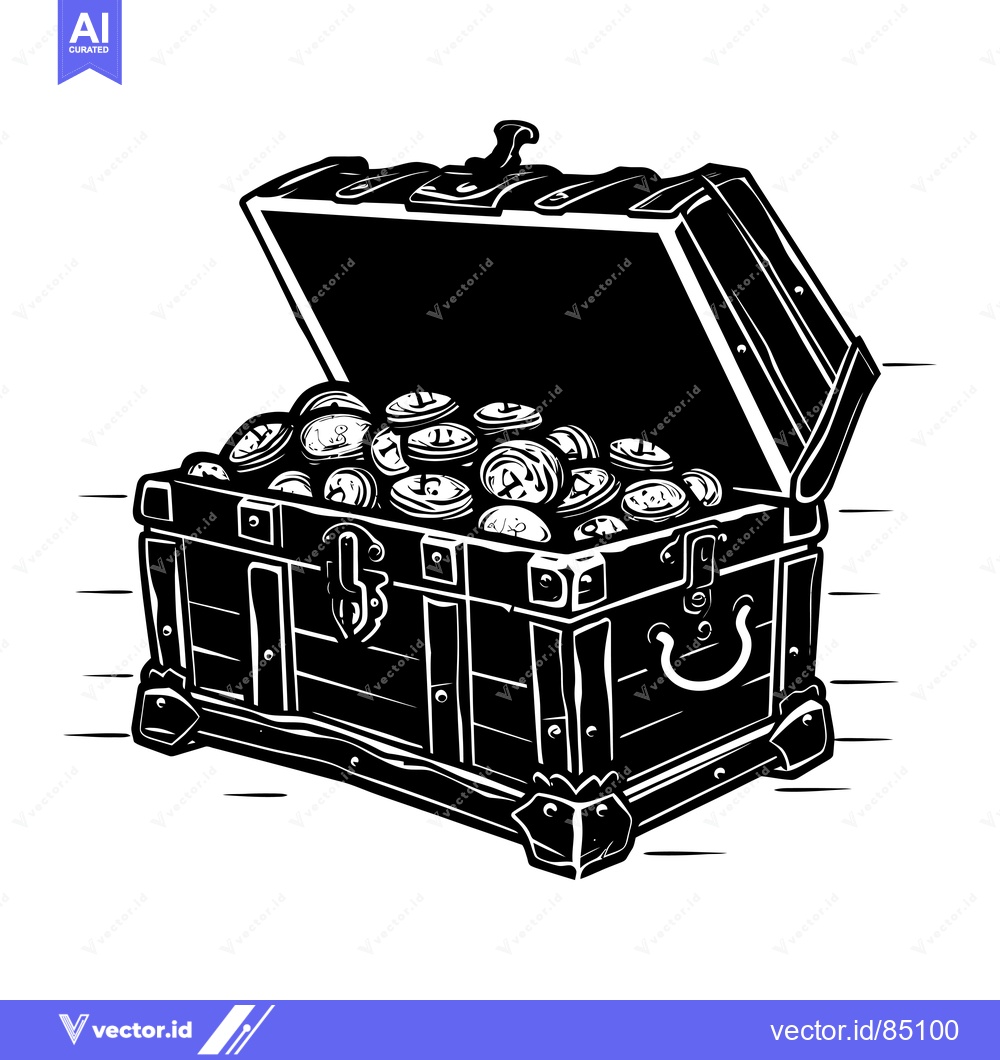 Premium Vector dari A Black and White Illustration of a Treasure Chest Full of Coins