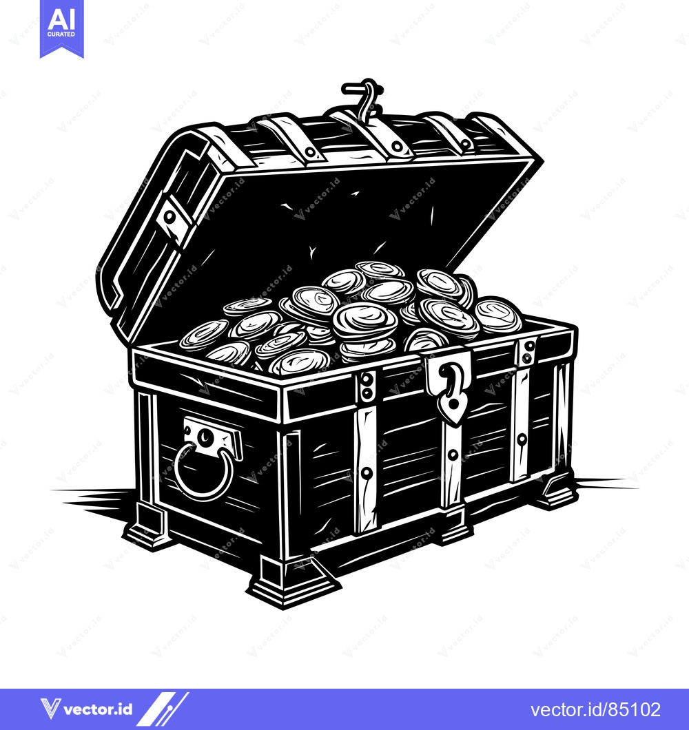 Premium Vector dari Open Wooden Treasure Chest Filled with Gold Coins