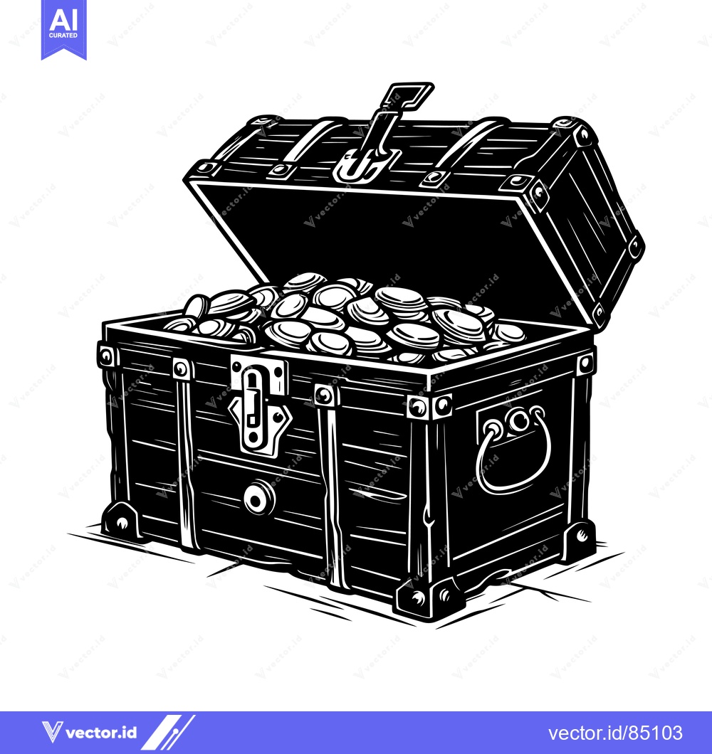 Premium Vector dari Open Wooden Treasure Chest Filled With Gold Coins
