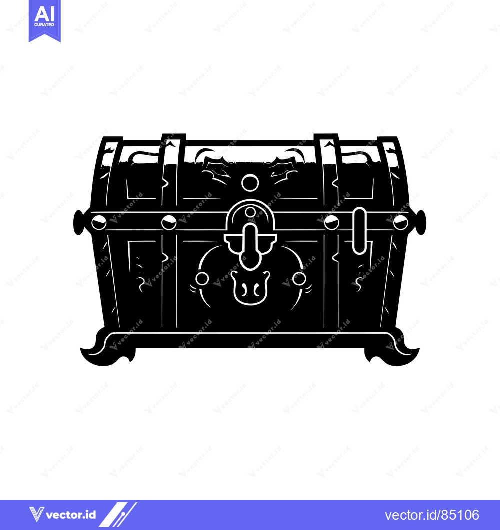 Premium Vector of Black and White Silhouette of a Closed Wooden Chest with Decorative De