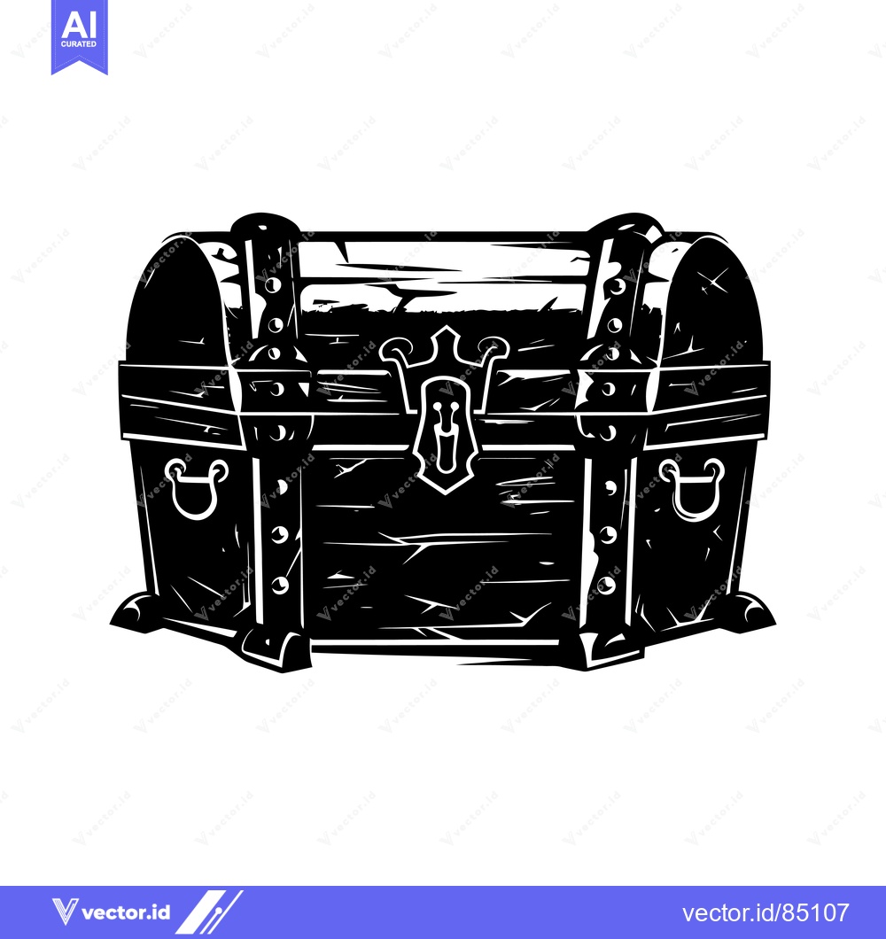 Premium Vector dari Black and White Illustration of a Closed Wooden Chest with Metal Hardw