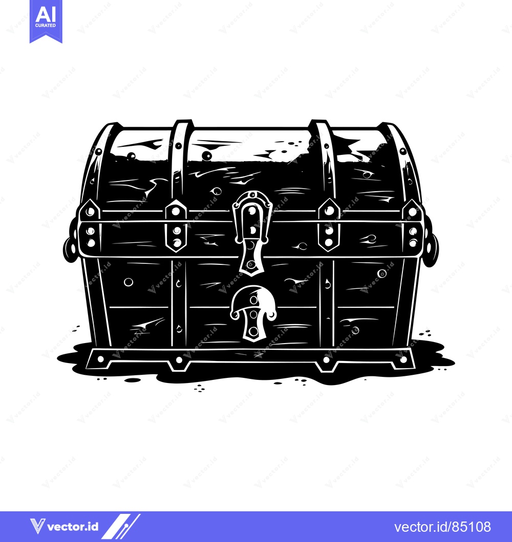 Premium Vector dari Black and White Illustration of a Closed Wooden Treasure Chest