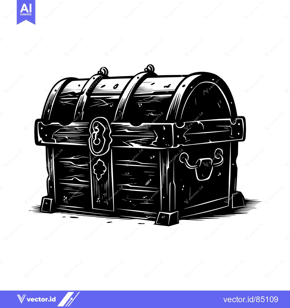 Premium Vector dari A Black and White Illustration of a Wooden Treasure Chest