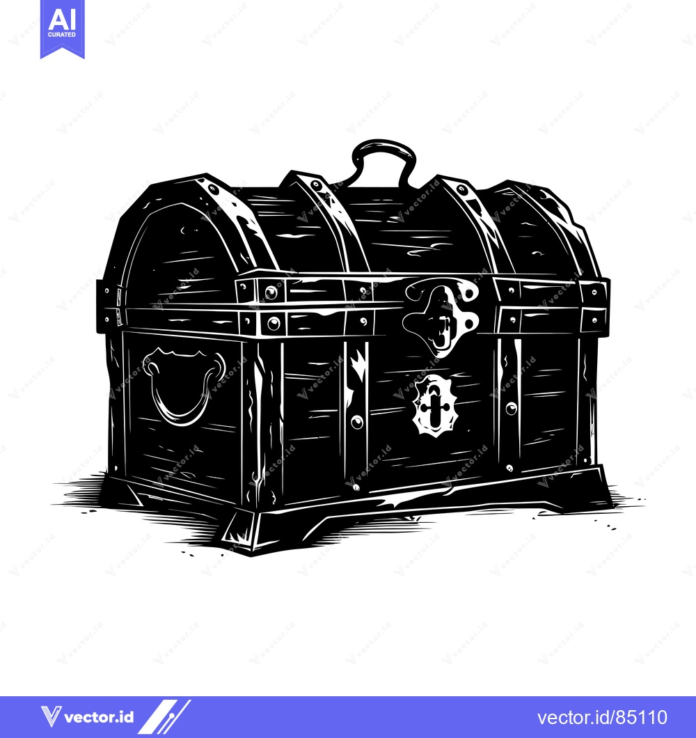 Premium Vector dari A Black and White Illustration of a Closed Wooden Chest