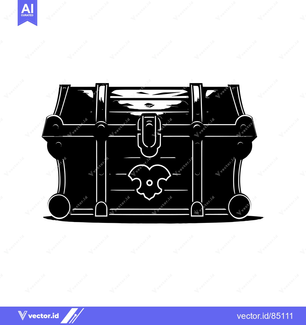 Premium Vector dari Black and White Silhouette of a Closed Wooden Treasure Chest