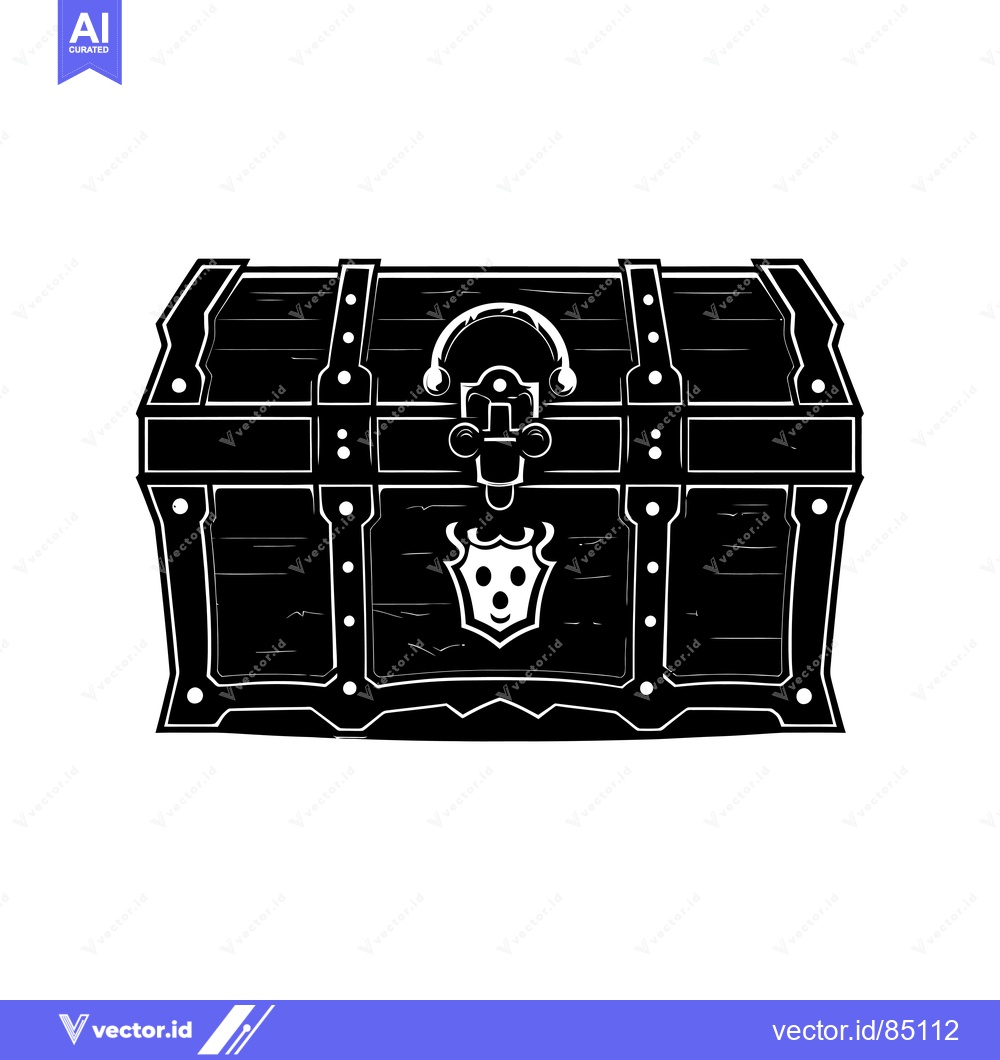 Premium Vector dari Black and White Illustration of a Closed Wooden Treasure Chest
