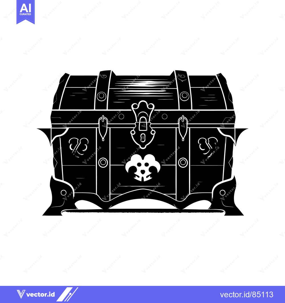 Premium Vector of Black and White Silhouette of a Wooden Treasure Chest