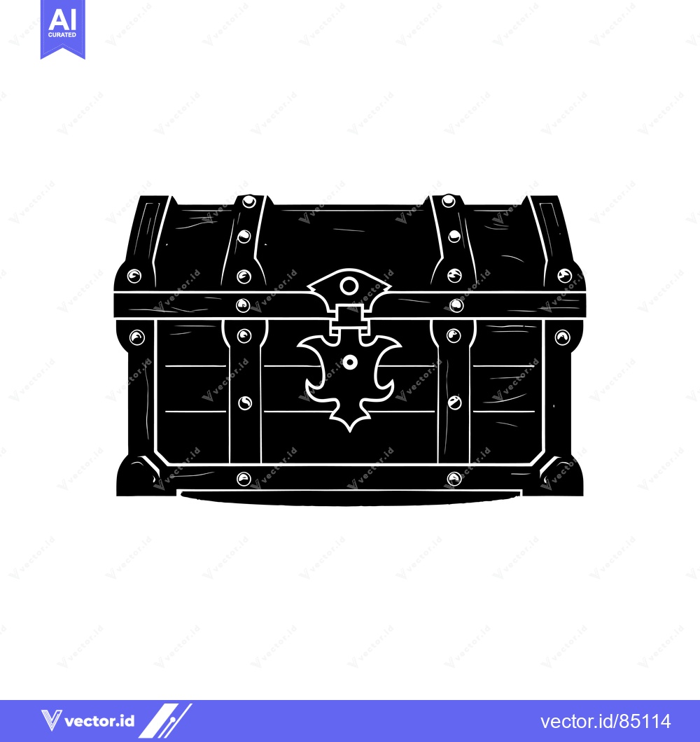 Premium Vector dari Black and White Silhouette of a Wooden Treasure Chest