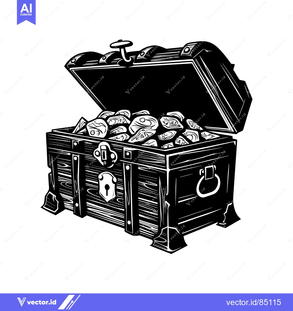 Premium Vector of Open Wooden Treasure Chest Filled With Gold Coins