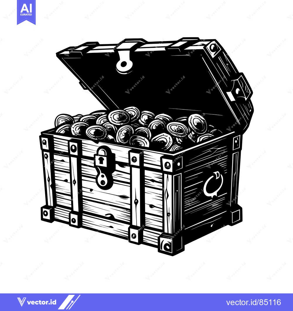 Premium Vector of Open Wooden Treasure Chest Filled with Gold Coins