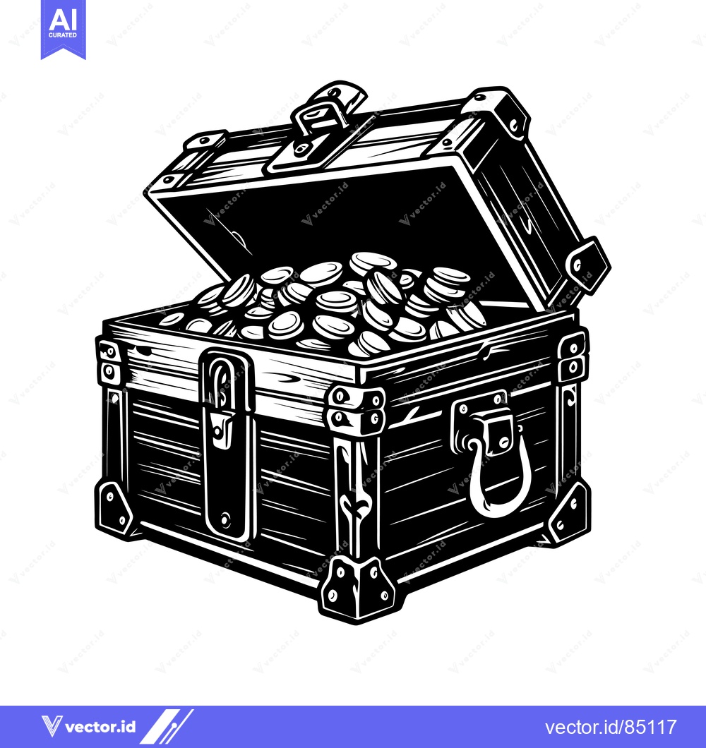Premium Vector dari Open Wooden Treasure Chest Full of Coins